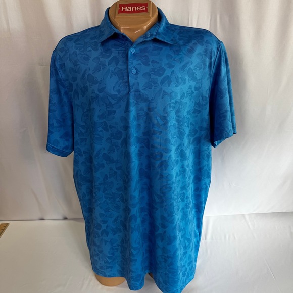 Adidas XL Golf Polo Shirt Blue Floral Print Pecan Plantation C.C. Mens - Picture 1 of 8